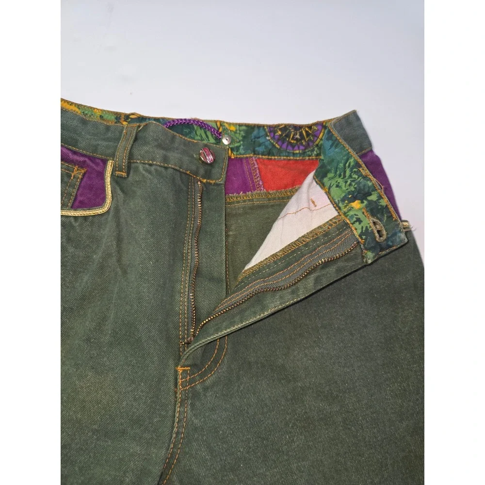 Vintage Major Damage Colorblock Jeans Green Purple Mens Size 30 High Rise 90s